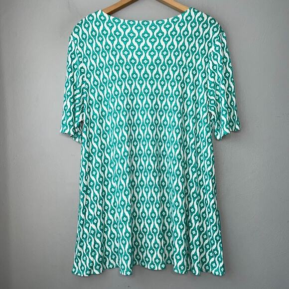 Chicos Womens 2 Size L Ikat Teal Soft Modal Knit Tunic Top Coastal Preppy Chic - Picture 4 of 9